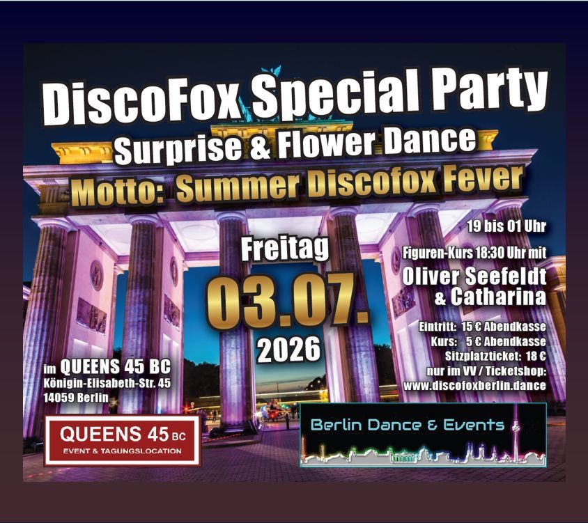 Flyer zur Veranstaltung am 03.07.2026, 'Summer Discofox Fever' ab 19 Uhr
